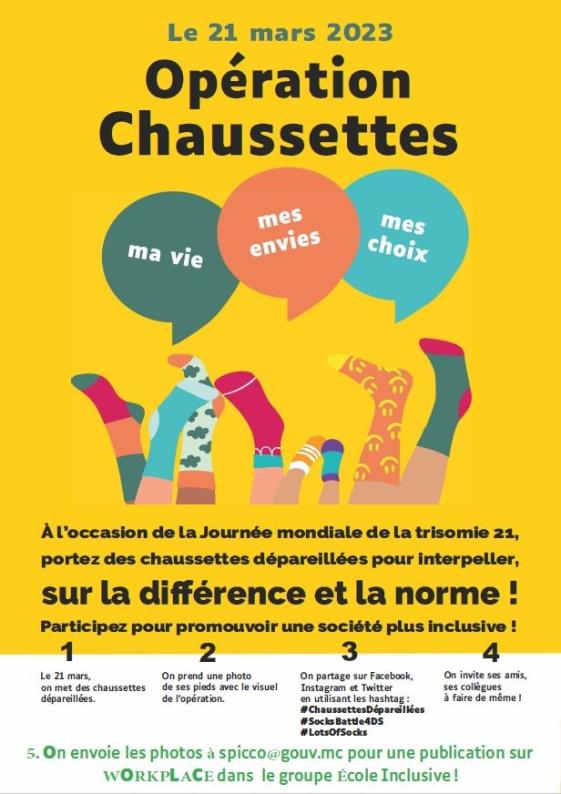 Opération "Chaussettes" - Journée mondiale de la trisomie 21 - mardi 21 mars 2023 